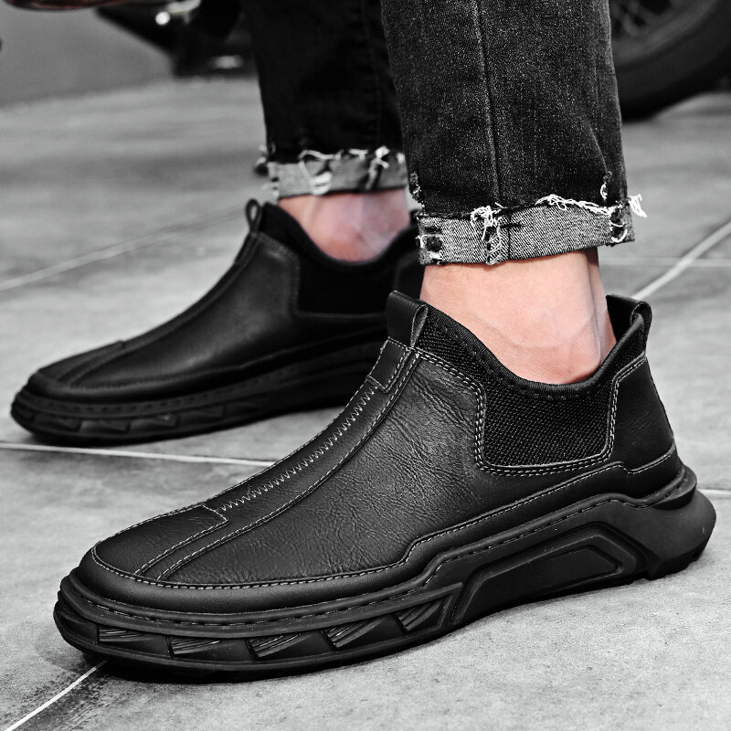 Sepatu Pria Baru 2021 Sepatu Kasual Kulit Asli Kualitas Tinggi Sepatu Kerja Nyaman Kulit Fashion Sepatu Selip Ukuran Besar