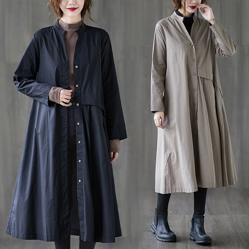 2020 Autumn New Artistic Retro Long Trench Coat Loose Leisure All-Matching Thin Long Sleeve Cardigan Top