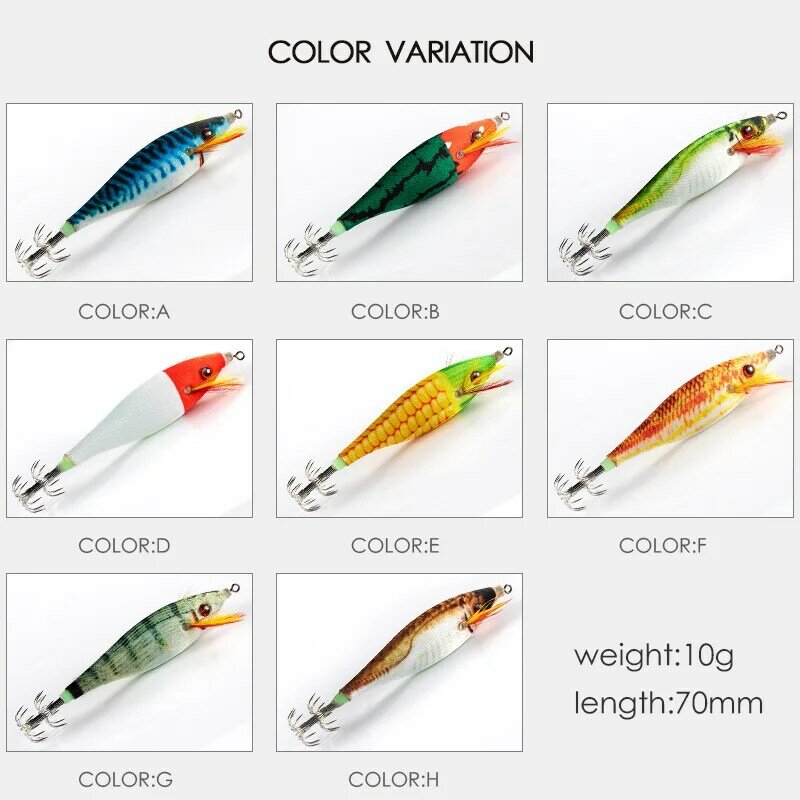 WHYY  2022 New Floating Squid Jigs Artificial Wood Shrimps With Squid Hook Cuttlefish Octopus Baits Wobblers Sea Fishing