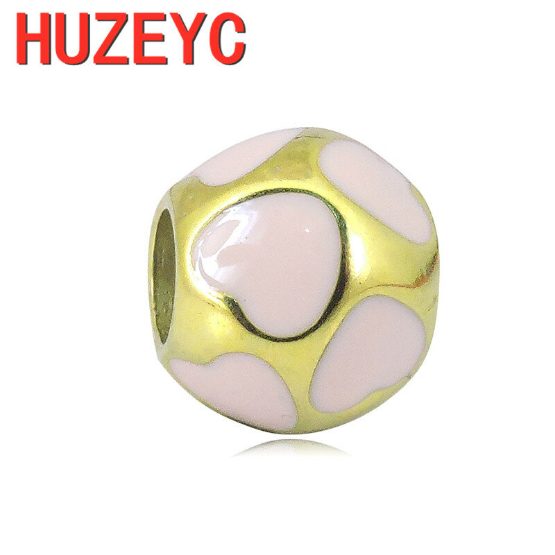 2pcs Stainless Steel Hole Ball Cartoon Heart Charm Beads Fit Original Brand Bracelet Necklaces For Women DIY Jewelry Making