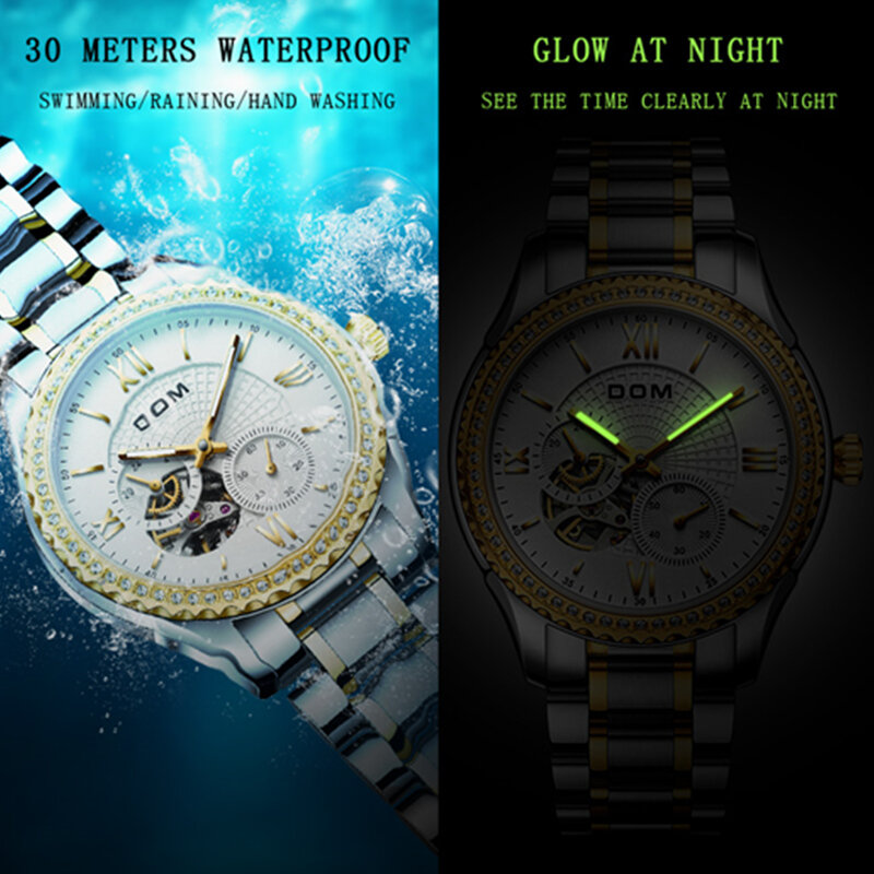 DOM Brand Automatic Mechanical Watches for Lovers Stainless Steel Waterproof Luminous Fashion Business Couple Clock M1315/G1316