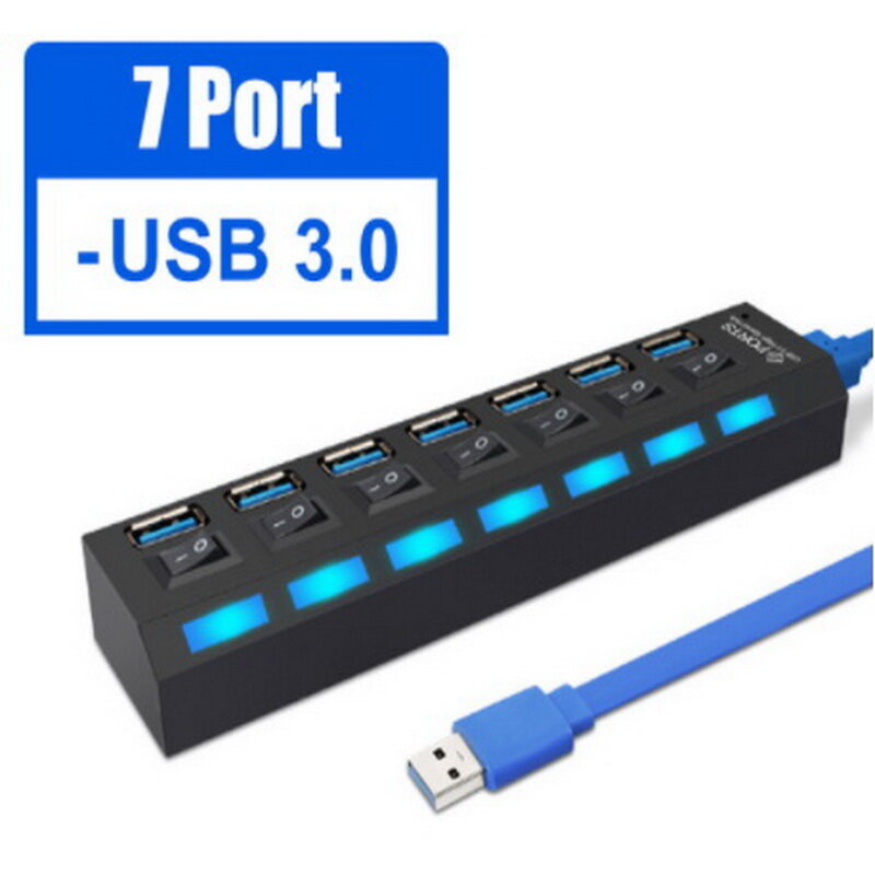 7 In 1 USB Hub Multi-antarmuka Beberapa Hub Plastik Splitter Menggunakan Adaptor Daya Aksesoris Komputer untuk PC USB2.0