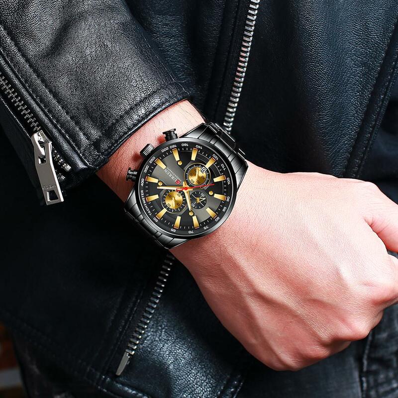 CURREN orologio in oro nero per uomo moda quarzo sport orologio da polso cronografo orologio data orologi orologio da uomo in acciaio inossidabile