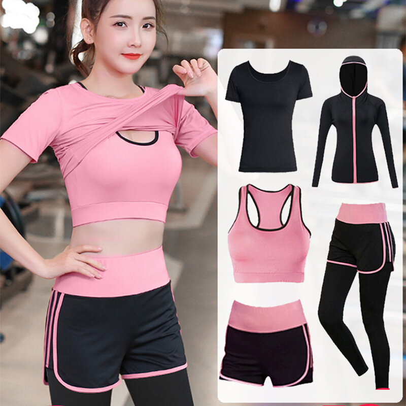 Women's Seamless Yoga Suit Sportswear Fitness Sport For Women Gym Running Set 4 Piece Costume For Yoga Sports 5 Piece Sets