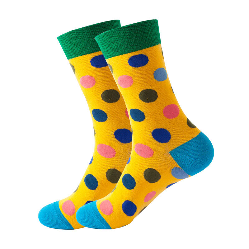 5pairs Colorful Fashion Casual Harajuku Women&Men Funny Socks Dots Grid Geometry Socks Dress Cotton Socks for Men