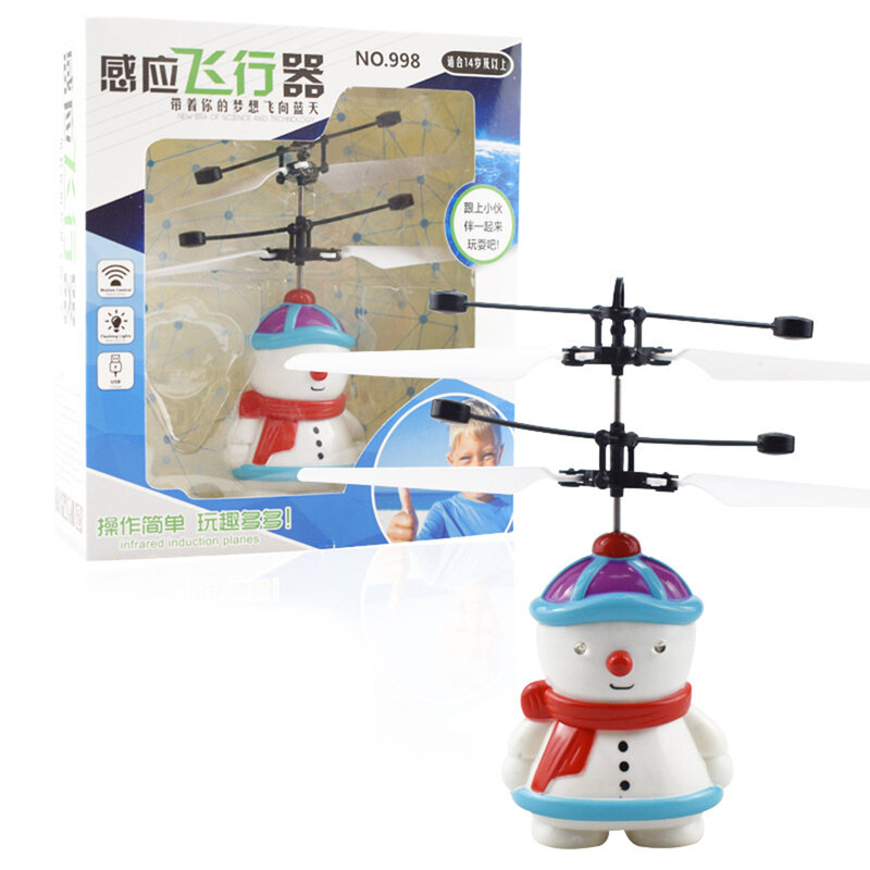 Muñeco de nieve de inducción recargable por USB, juguete volador, helicóptero con detección automática de obstáculos a continuación, práctico