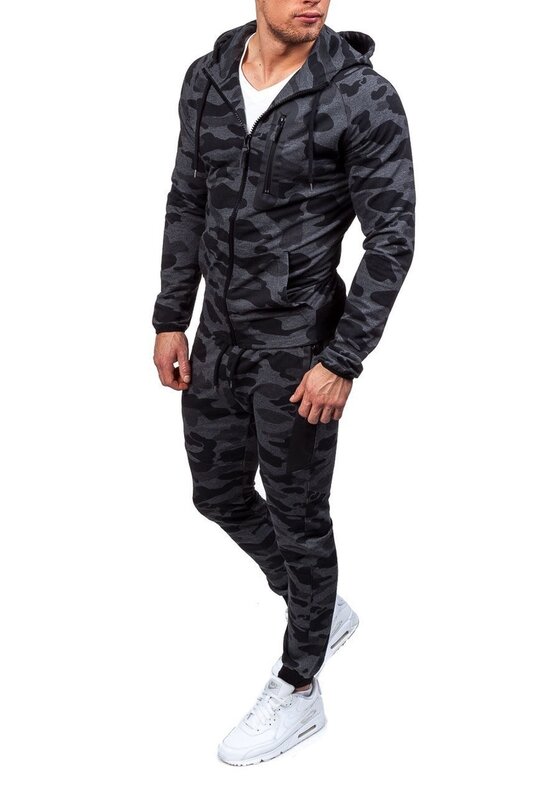 Мужской Камуфляжный спортивный костюм ZOGAA, камуфляжный спортивный костюм с принтом, толстовка с капюшоном и штаны на осень и зиму, 2021