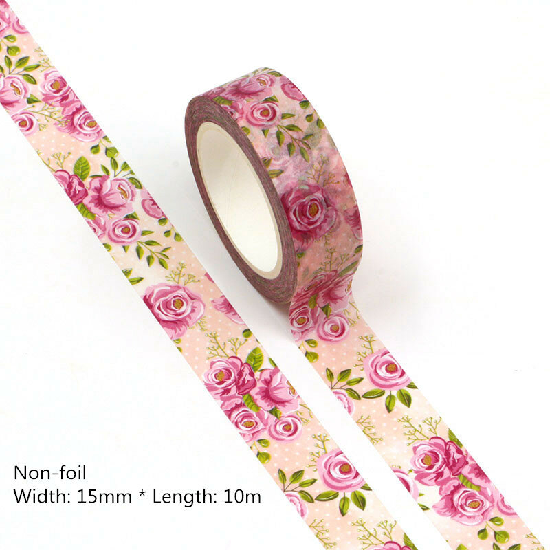 1pc 15mm * 10m rosa flores decorativas washi scrapbooking fita adesiva material de escritório escolar artigos de papelaria washi fita