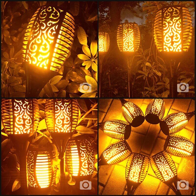 Lampe solaire à 96led en forme de flamme vacillante, imperméable conforme à la norme IP65, luminaire décoratif de paysage, idéal pour une pelouse, une rue ou un jardin