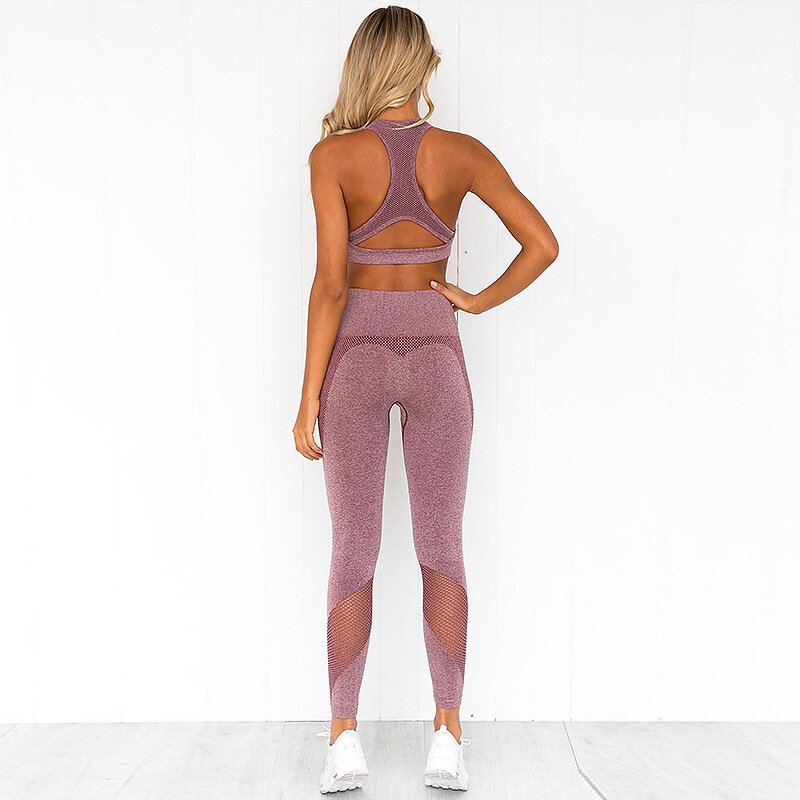 Naadloze Mesh Set Vrouwen Gym Hoge Taille Running Broek Voor Fitness Sportkleding Yoga Push Up Active Wear 2 Stuks Sport suits