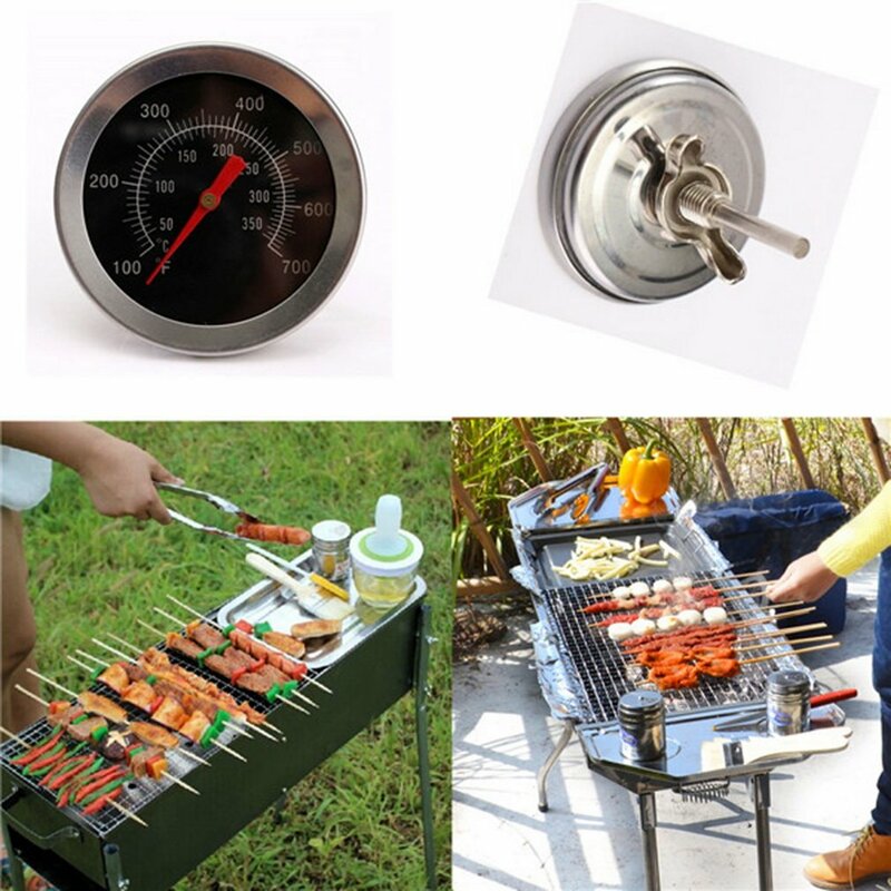 Stainless Steel BBQ Smoker Pit Grill Bimetallic thermometer Temp Gauge with Dual Gage 500 Degree Cooking Tools