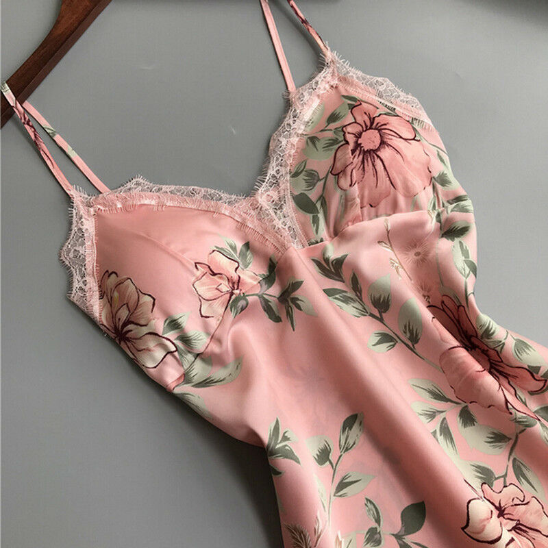 Camisón de encaje de seda Floral para mujer, sexy, sin mangas, Mini