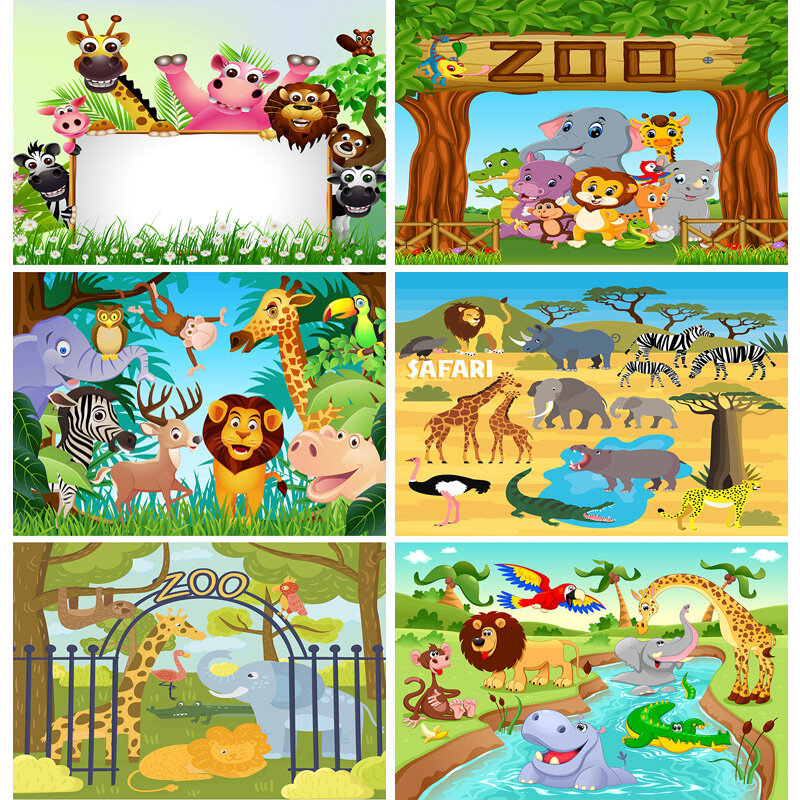 SHENGYONGBAO fondos de cumpleaños para niños y bebés animales de dibujos animados Zoo fotografía fondos para estudio fotográfico 20108YAXU-01