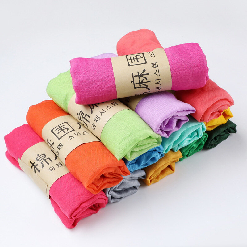 Baumwolle Leinen Schals Einfarbig Kap Schal Ultra Luxus Marke Moslemisches Hijab Schalldämpfer Schal Candy Farbe Damen Schals