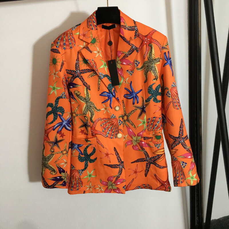 Manteau de costume + short sexy taille haute pour femmes, design de luxe, mode, bouton de portrait, coquille d'étoile de mer, imprimé, 2021