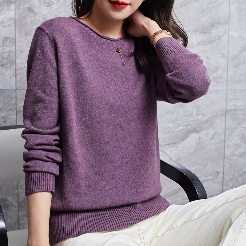 Женский свитер, новый пуловер с круглым вырезом, универсальный свободный элегантный модный вязаный Топ большого размера