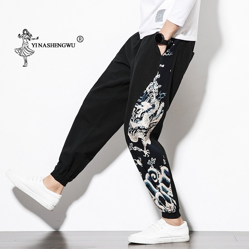 Pantaloni con stampa Kimono giapponese di moda Costume maschile asiatico pantaloni lunghi Casual Kimono Yukata Harajuku Harem pantaloni pantaloni con stampa laterale
