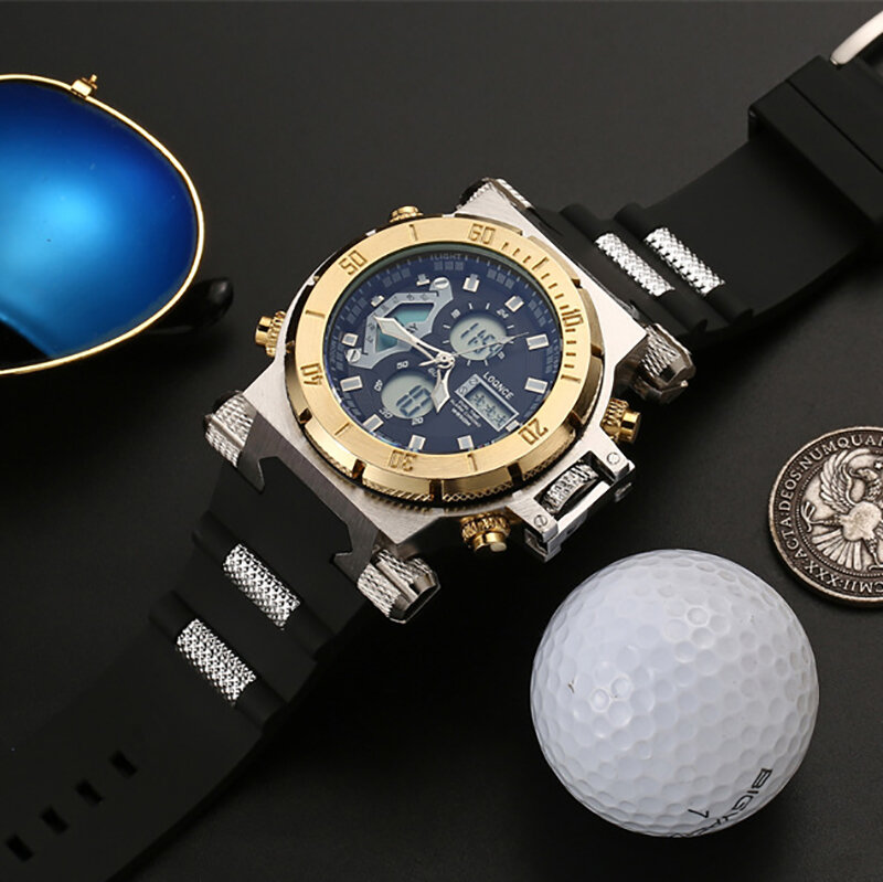 LOQNCE – montre-bracelet étanche à Quartz pour hommes, multifonction, double affichage, décontractée, bracelet en Silicone, alarme, chronographe