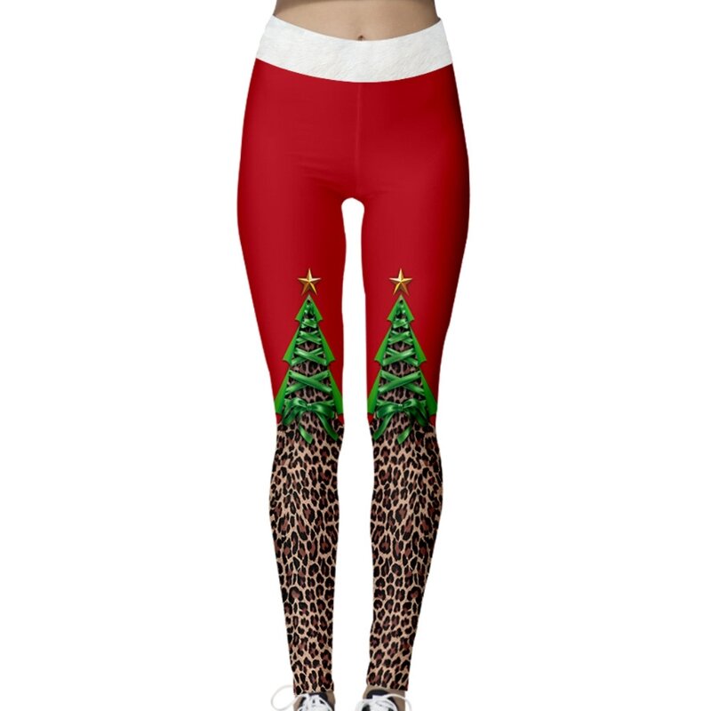 X3UE Frauen Hässliche Weihnachten Mid Aufstieg Leggings Kontrast Farbige Polka Dot Gestreiften 3D Digital Print Sexy Elastische Dünne Strumpfhosen