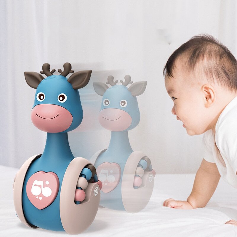 Schiebe Deer Baby Tumbler Rassel Lernen Bildung Spielzeug Neugeborenen Beißring Infant Hand Glocke Mobile Presse Quietschende Roly-Poly Spielzeug