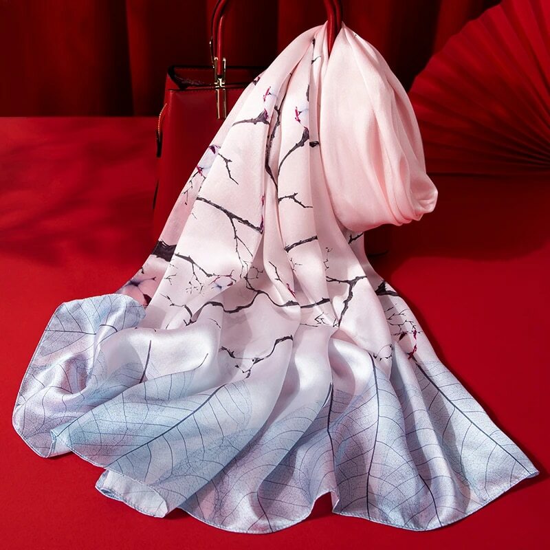 Women Luxury Chinese Style Real Silk Scarves Pure Silk Wraps Shawls Neckerchief Lady's Neck Scarf 170*53cm Long Silk Foulard