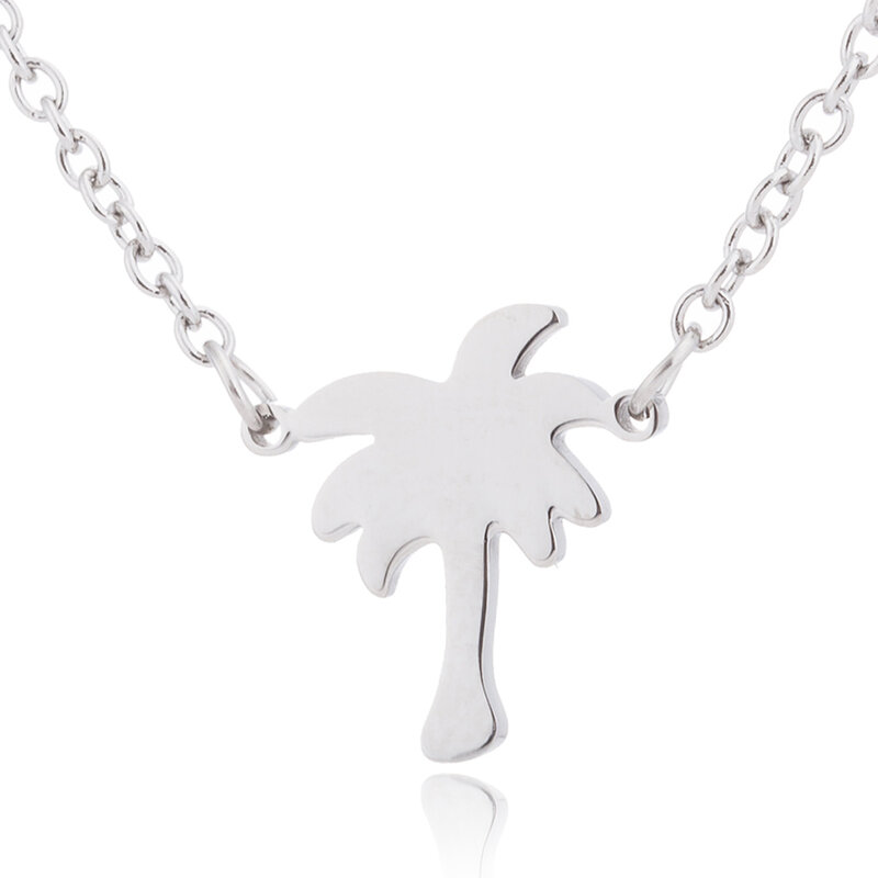FENGLI Stainless Steel Coconut Tree Golden Chain Necklace Pendant for Women Statement Tropical Plant Creative Choker