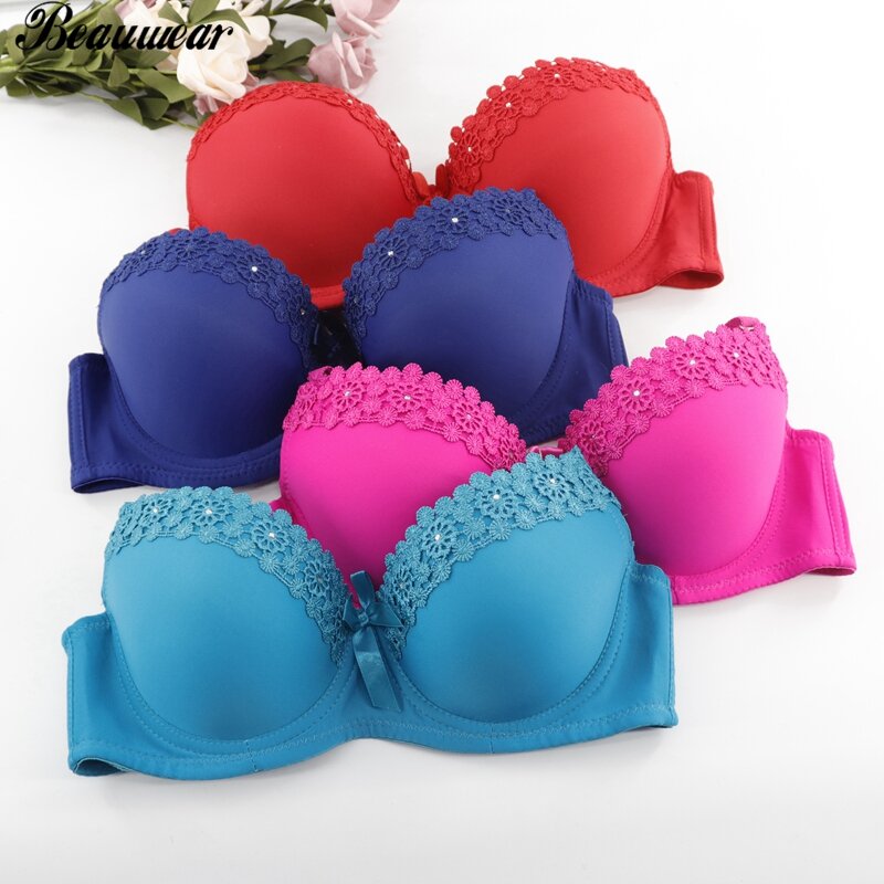 Beauwear Strapless Push Up Bra Sexy Women Underwear Padded Breast Lift Up Bh Floral Lace Embroidery Beading Intimate Lingerie