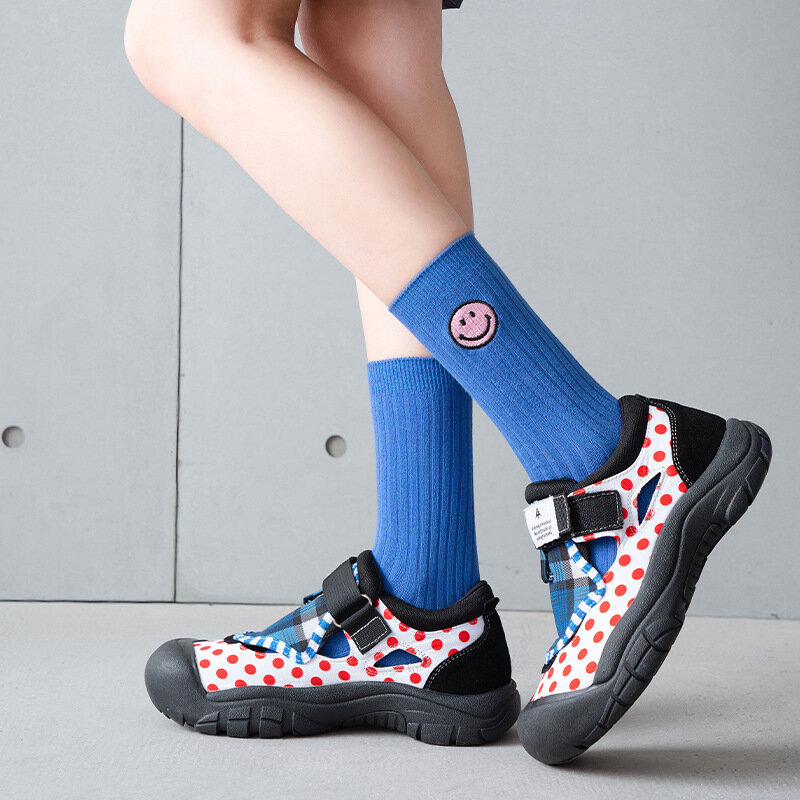 Хлопковые носки со смайликом INs, корейские модные весенне-осенние носки с милым рисунком улыбающегося лица, смешные носки для скейтборда