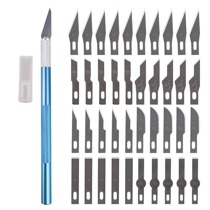 Antypoślizgowy zestaw narzędzi do skalpel metalowych noże grawerskie + 40 sztuk ostrza telefon komórkowy PCB DIY narzędzia do napraw ręcznych