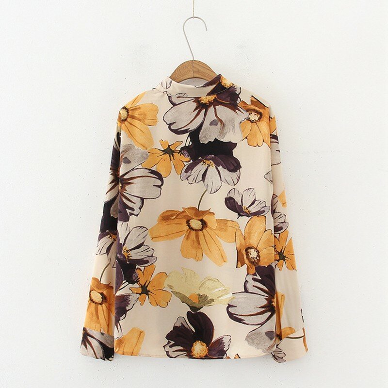Feminino vintage floral impressão camisa casual solto blusas manga comprida lapela blusas roupas femininas