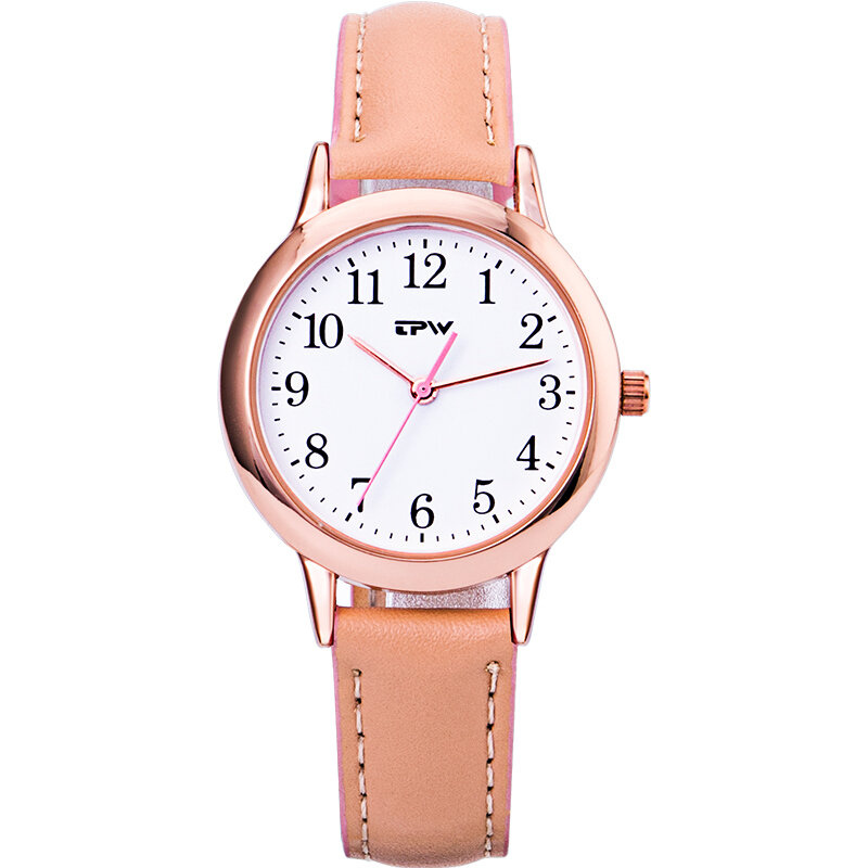 Relojes con bisel de oro rosa para mujer, reloj de lectura fácil, de cuero genuino, resistente al agua hasta 30m, femenino