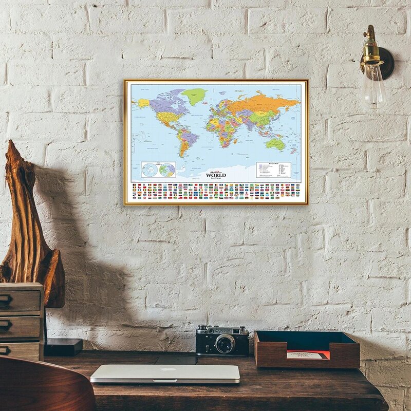 Mapa político mundial tamanho a1, pintura em tela, arte para parede, pôster para sala de estar, sala de aula, casa, decoração, crianças, material escolar