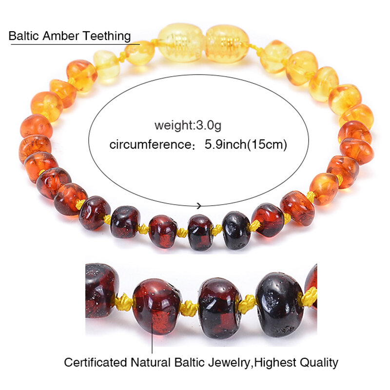Natural Baltic Amber Bracelet for Baby Children Handmade Certified Baltic Amber Beads Teething Bracelets Anklet Jewelry Gifts