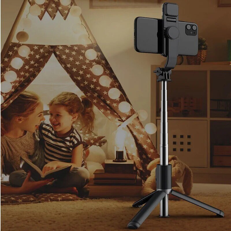 Mini treppiede pieghevole senza fili bluetooth selfie stick con luce di riempimento otturatore telecomando selfie stick per IOS Android