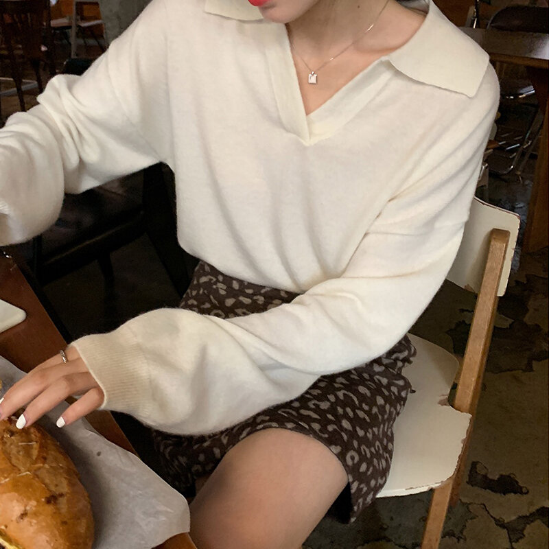 Pull tricoté à manches longues pour femme, vêtement d'extérieur épais, ample et élégant, collection hiver 2021