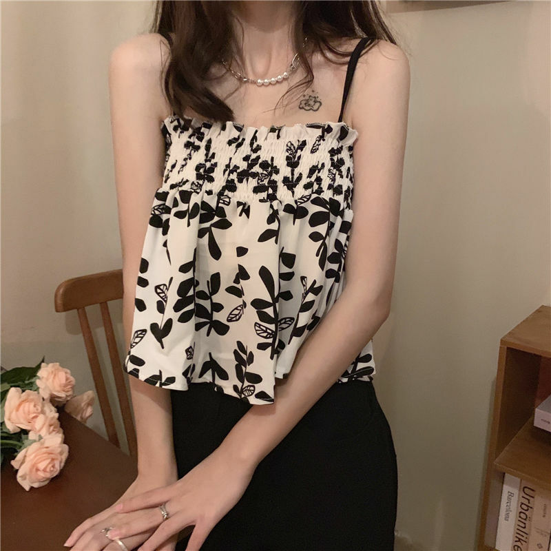 Top Vest Women's Inner Summer Thin Section 2022 New French Style Small Fresh Sweet And Spicy Short Section Floral Small Sling