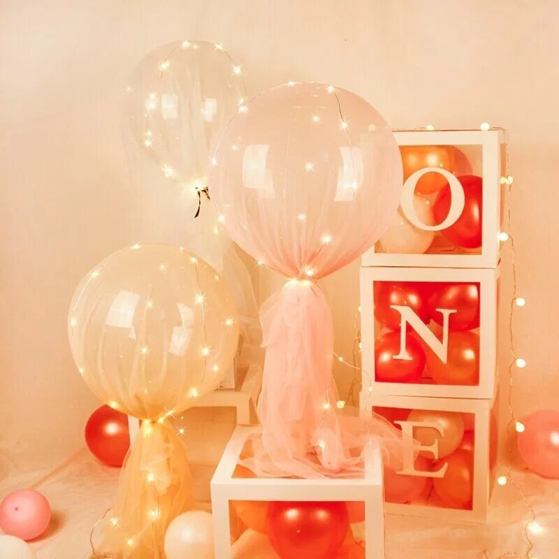 Balões de led com suporte luminoso e transparente, bobo, luzes de cordas, decoração para festa de aniversário, casamento, 1 conjunto