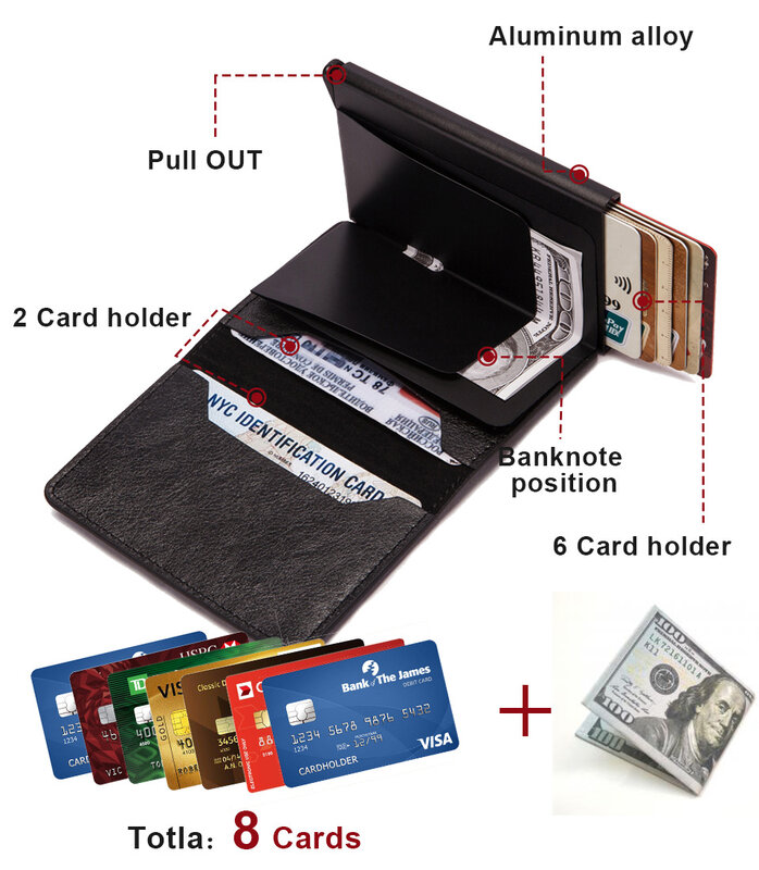 2021 porta carte di credito in fibra di carbonio portafogli uomo marca Rfid nero magico a tre ante in pelle sottile Mini portafoglio borsa piccola per soldi borse da uomo