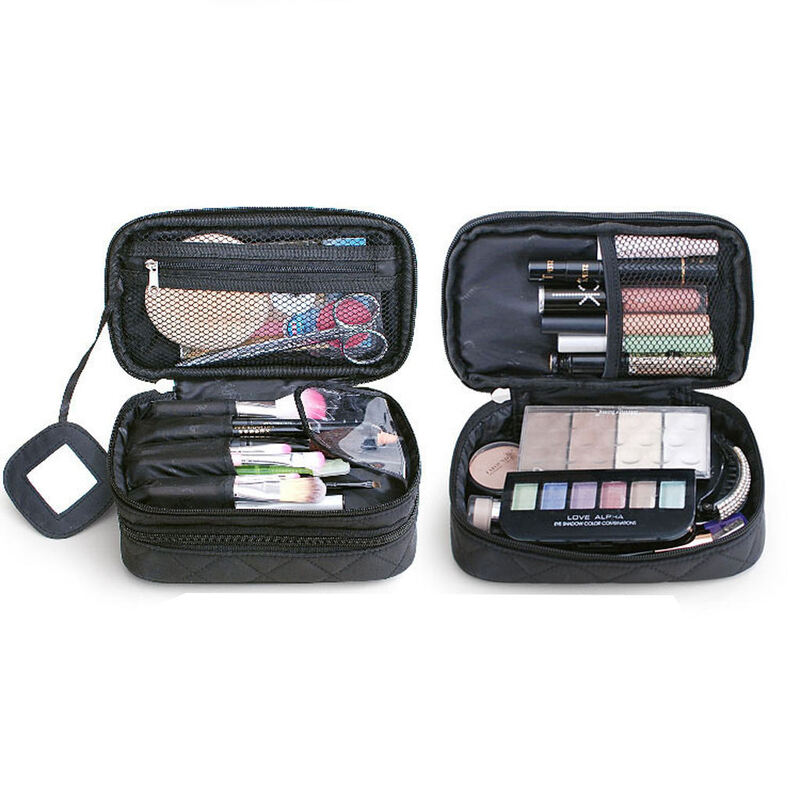 Travel Cosmetic Makeup Bag Toiletry Organizer Case Double Layers Brush Holder