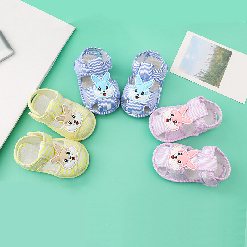Новые туфли для малышей с мягкой подошвой, летняя детская обувь, детские сандалии с нескользящим рисунком кролика