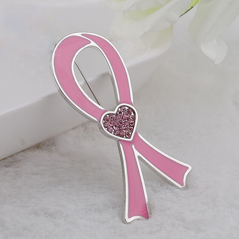 World AIDS Day Promotional Logo Rhinestone Pink Drop Oil Ribbon Brooch
