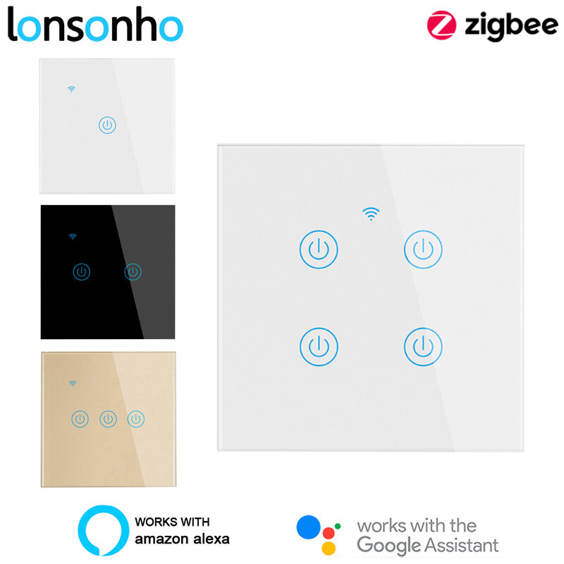 Lonsonho – interrupteur mural tactile intelligent Zigbee, 220V, ue neutre, Compatible avec Alexa et Google Home