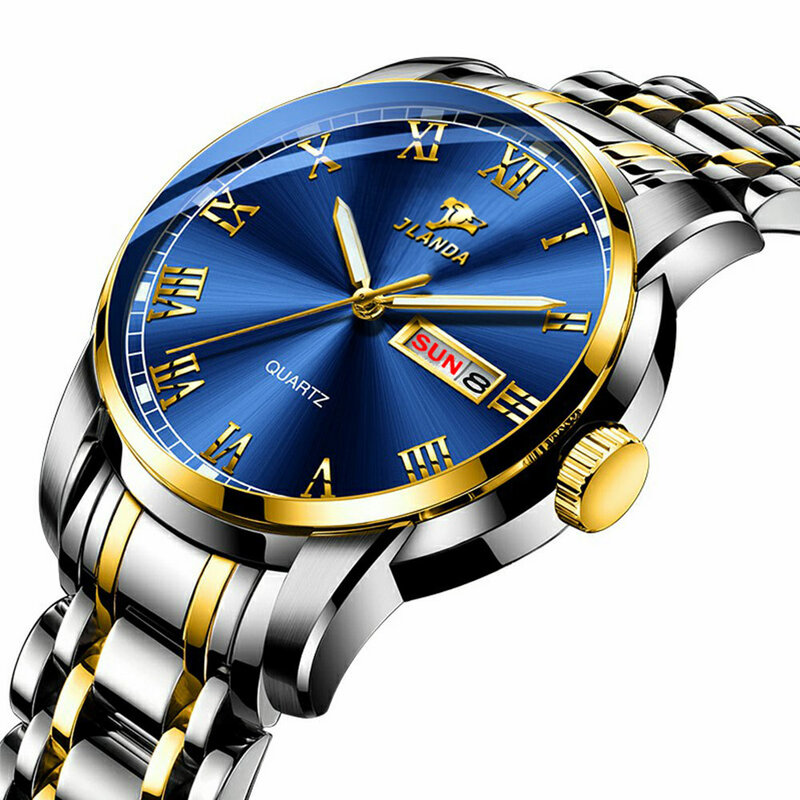 Belushi relógio clássico masculino de quartzo, relógio de marca luxuosa para homens, à prova d'água, aço inoxidável, relógio data dourado