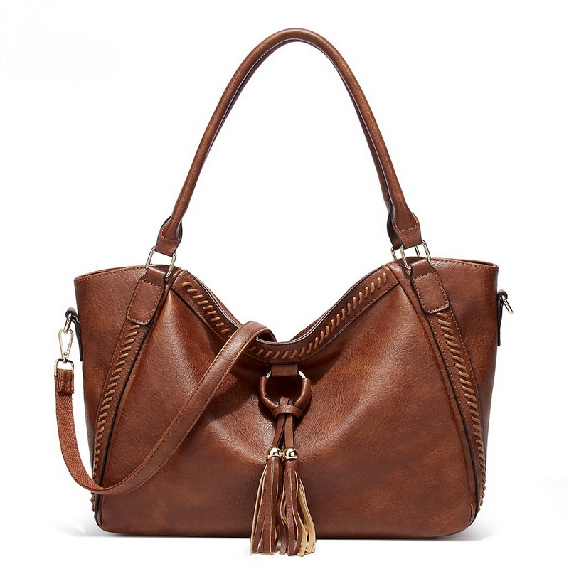 Bolsas femininas de couro falso com borla, bolsa de mão de alta capacidade para mulheres wlhb2208