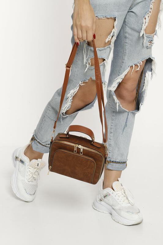 Tan Multi Compartment Shoulder Bag Fashion Trend Shoulder Strap Waterproof Velvet Leather Casual Women's Shoulder Bag
