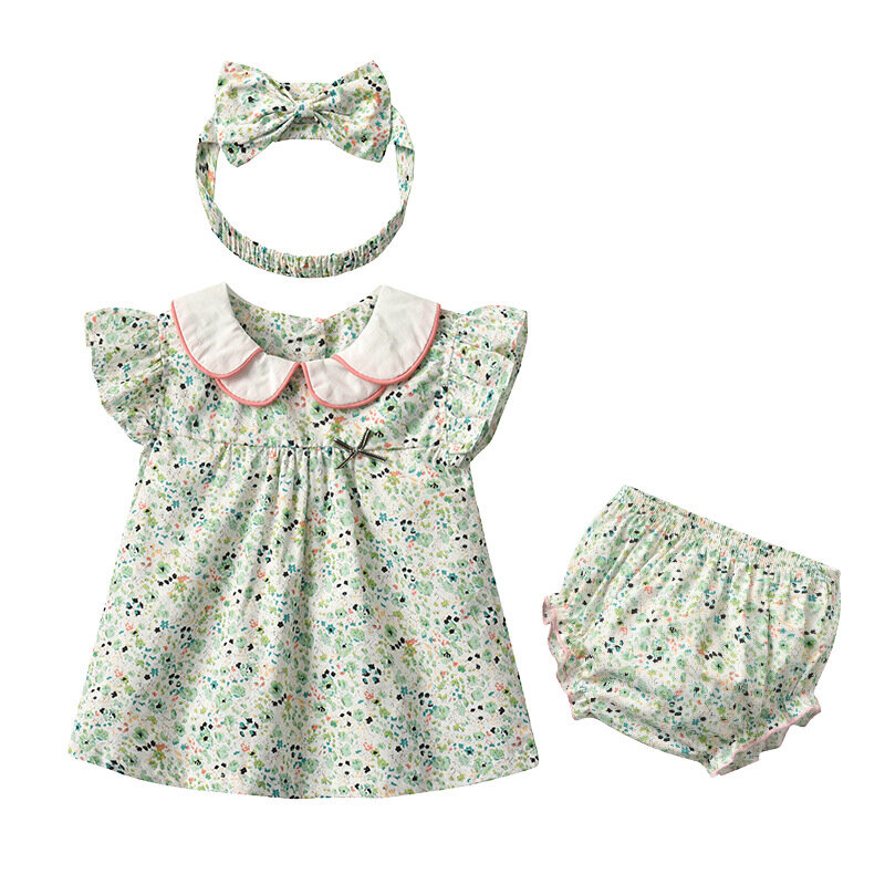 Yg Brand Children's Wear, Summer Baby Cotton Children's Suit, Floral Lapel Baby Clothes, Lovely Princess Skirt