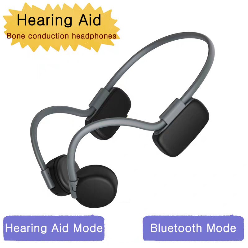 Ayuda de audífono auricular Bluetooth 5,0 inalámbrico a prueba de sudor, auriculares de conducción ósea impermeables para deportes al aire libre, manos libres