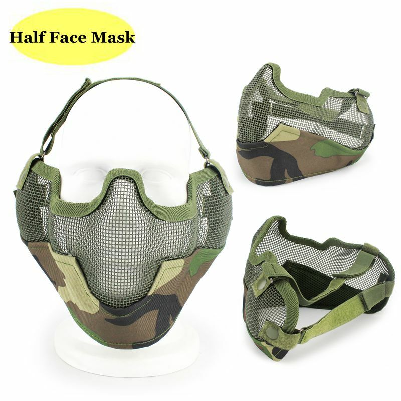 Masker Taktis Uniseks Topeng Setengah Wajah Militer Menembak Paintball CS Airsoft Dapat Disesuaikan untuk Berburu Luar Ruangan