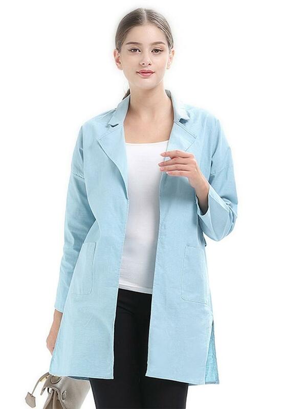 Senhoras outono nova cor sólida cardigan jaqueta de algodão lapela de manga comprida jaqueta casual blusão fino fino-ajuste lapela topo