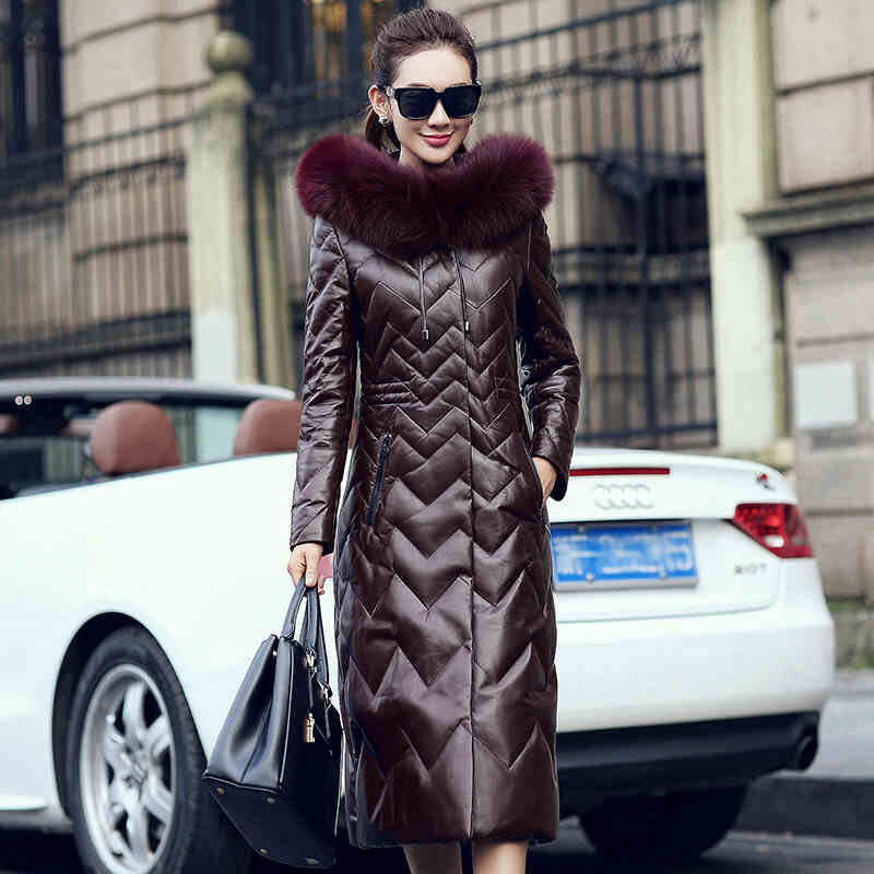 Veste d'hiver à col roulé en peau de renard véritable pour femme, veste de luxe élégante en cuir fin et peau de mouton véritable